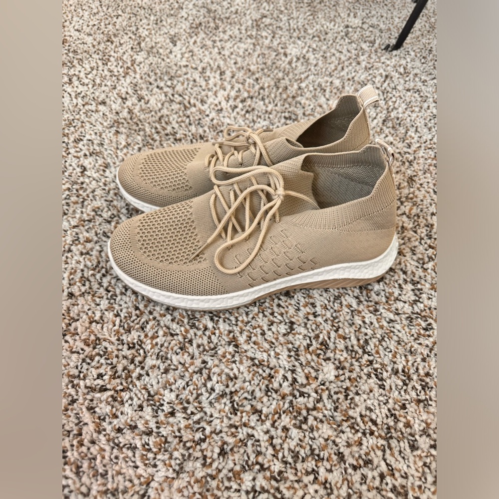 Tan easy slip on shoes